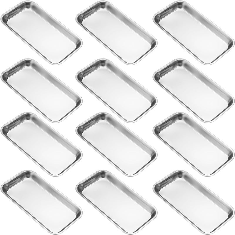 GENHAKON 12 PCS 8.86 x 4.7 Inch Small Surgical Tray, Stainless Steel Medical Tray with Seamless Trays and Moderate Edge Height for Tattoo, Resin, Bathroom, Lab Instrument Supplies, by . - Image 1